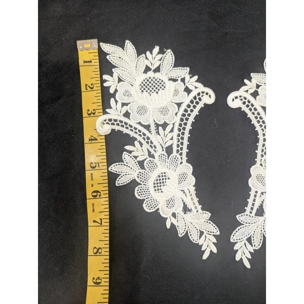 Bridal Vintage Ivory Floral Lace Applique Pair 8